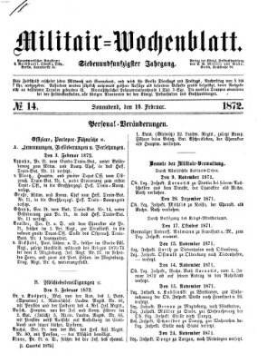 Militär-Wochenblatt Samstag 10. Februar 1872