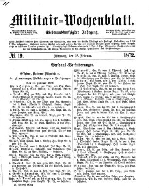 Militär-Wochenblatt Mittwoch 28. Februar 1872