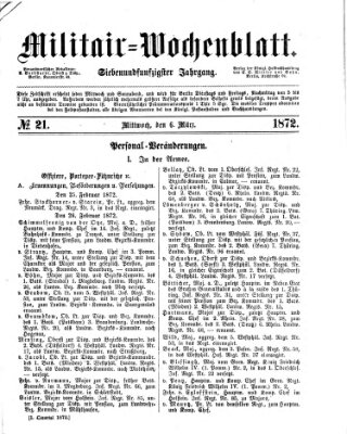 Militär-Wochenblatt Mittwoch 6. März 1872