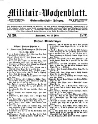 Militär-Wochenblatt Samstag 23. März 1872