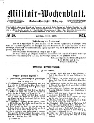 Militär-Wochenblatt Sonntag 31. März 1872