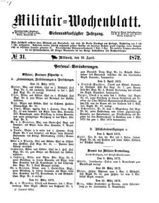 Militär-Wochenblatt Mittwoch 10. April 1872