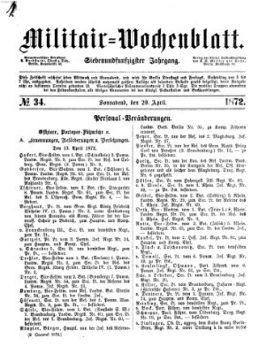 Militär-Wochenblatt Samstag 20. April 1872