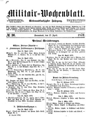 Militär-Wochenblatt Samstag 27. April 1872