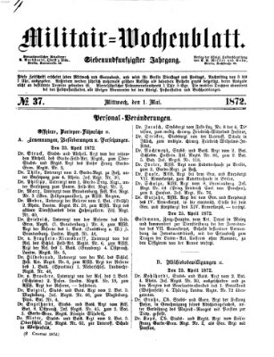 Militär-Wochenblatt Mittwoch 1. Mai 1872