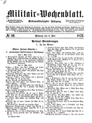 Militär-Wochenblatt Mittwoch 15. Mai 1872