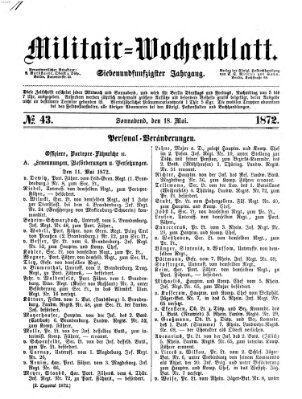 Militär-Wochenblatt Samstag 18. Mai 1872