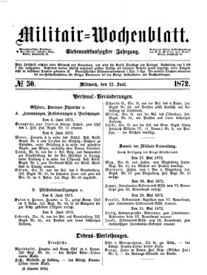 Militär-Wochenblatt Mittwoch 12. Juni 1872