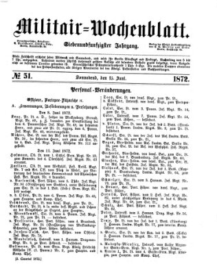 Militär-Wochenblatt Samstag 15. Juni 1872