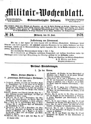 Militär-Wochenblatt Mittwoch 26. Juni 1872