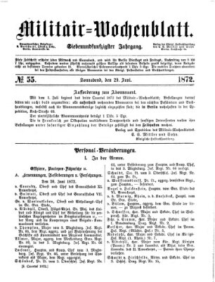 Militär-Wochenblatt Samstag 29. Juni 1872