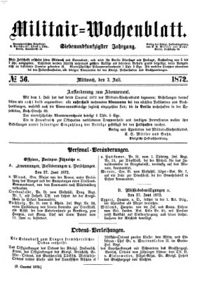 Militär-Wochenblatt Mittwoch 3. Juli 1872