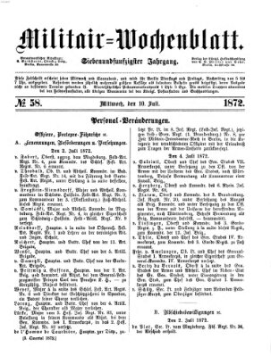Militär-Wochenblatt Mittwoch 10. Juli 1872