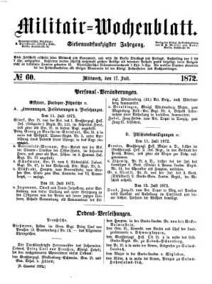 Militär-Wochenblatt Mittwoch 17. Juli 1872