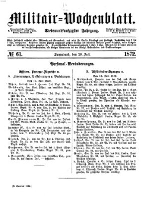 Militär-Wochenblatt Samstag 20. Juli 1872