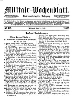 Militär-Wochenblatt Mittwoch 24. Juli 1872