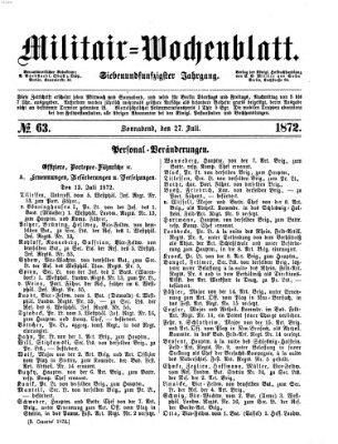 Militär-Wochenblatt Samstag 27. Juli 1872