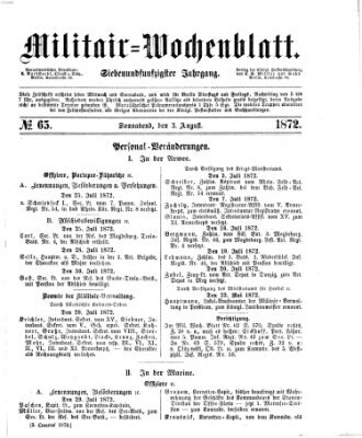 Militär-Wochenblatt Samstag 3. August 1872