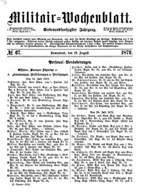 Militär-Wochenblatt Samstag 10. August 1872