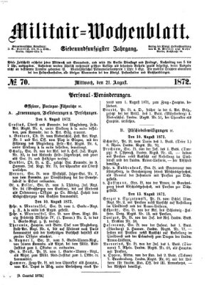 Militär-Wochenblatt Mittwoch 21. August 1872