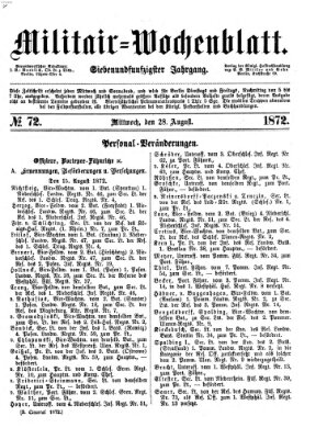 Militär-Wochenblatt Mittwoch 28. August 1872