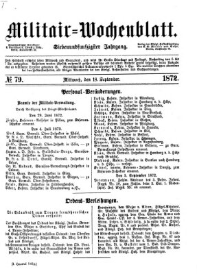 Militär-Wochenblatt Mittwoch 18. September 1872