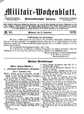 Militär-Wochenblatt Mittwoch 25. September 1872