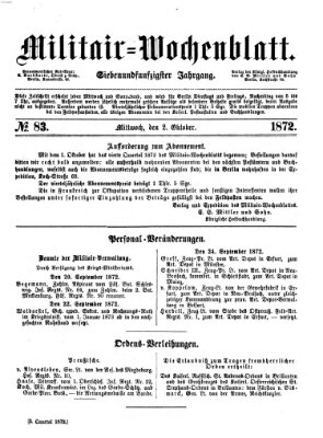 Militär-Wochenblatt Mittwoch 2. Oktober 1872