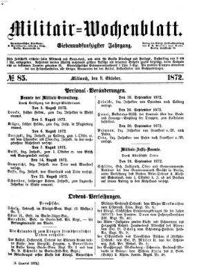 Militär-Wochenblatt Mittwoch 9. Oktober 1872