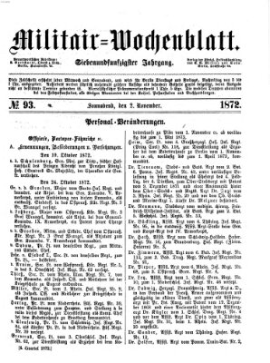 Militär-Wochenblatt Samstag 2. November 1872