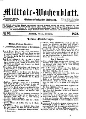 Militär-Wochenblatt Mittwoch 13. November 1872