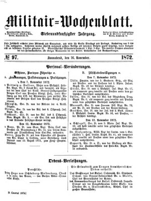 Militär-Wochenblatt Samstag 16. November 1872