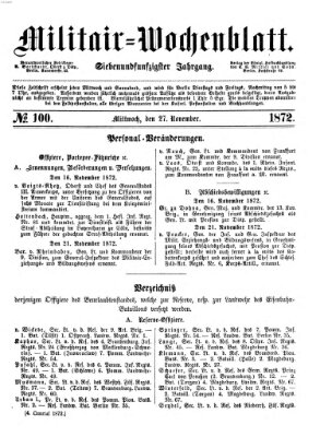 Militär-Wochenblatt Mittwoch 27. November 1872