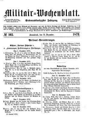 Militär-Wochenblatt Samstag 14. Dezember 1872