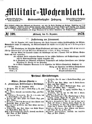 Militär-Wochenblatt Mittwoch 25. Dezember 1872