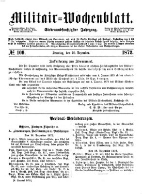 Militär-Wochenblatt Sonntag 29. Dezember 1872