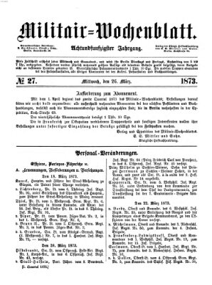 Militär-Wochenblatt Mittwoch 26. März 1873