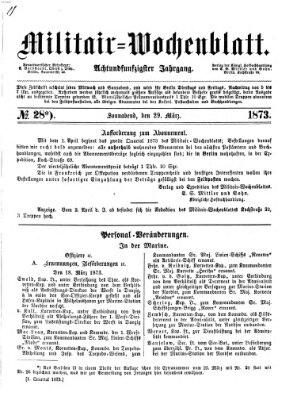 Militär-Wochenblatt Samstag 29. März 1873