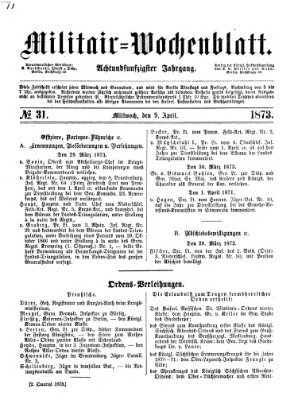 Militär-Wochenblatt Mittwoch 9. April 1873