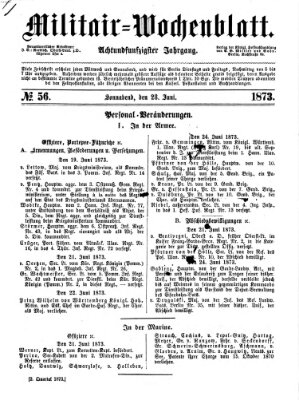 Militär-Wochenblatt Samstag 28. Juni 1873