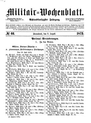 Militär-Wochenblatt Samstag 2. August 1873