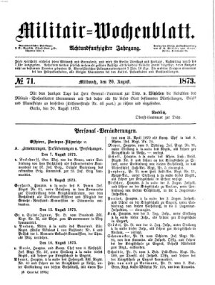 Militär-Wochenblatt Mittwoch 20. August 1873