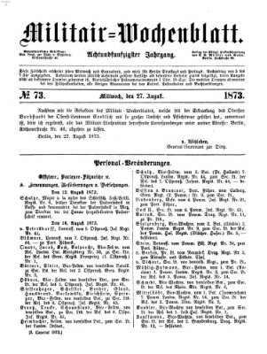 Militär-Wochenblatt Mittwoch 27. August 1873