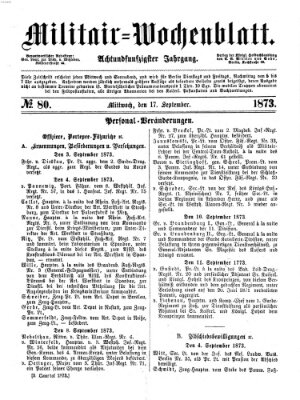 Militär-Wochenblatt Mittwoch 17. September 1873