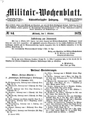 Militär-Wochenblatt Mittwoch 1. Oktober 1873