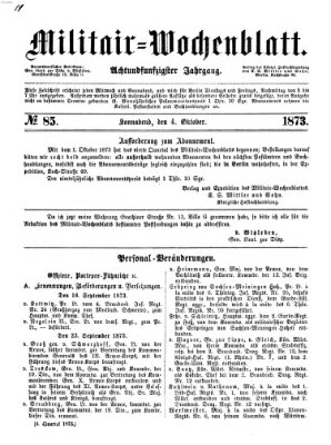 Militär-Wochenblatt Samstag 4. Oktober 1873