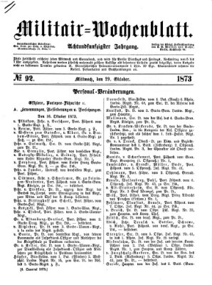 Militär-Wochenblatt Mittwoch 29. Oktober 1873