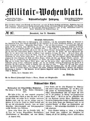 Militär-Wochenblatt Samstag 15. November 1873