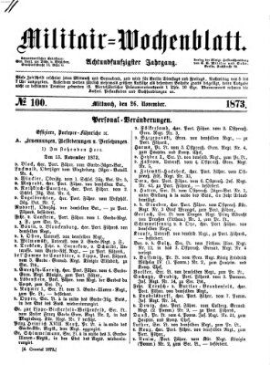 Militär-Wochenblatt Mittwoch 26. November 1873