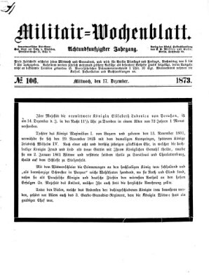 Militär-Wochenblatt Mittwoch 17. Dezember 1873